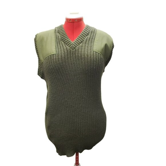 L.L. Bean Wool Sweater Vest Olive Green Ribbed Knit V-Neck XL Wool England HOLES - Picture 1 of 9